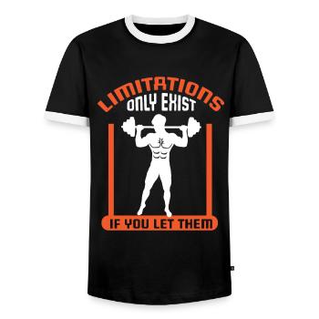 Bodybuilding Weight Training Fitness Muscle Building - Men's Ringer Shirt - black/white - Front - AI Model Female 172 light (172cm) & AI Model Male 178 light (178cm)