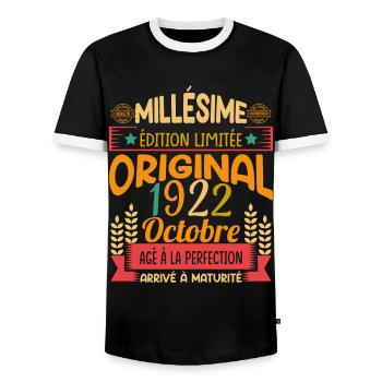Millésime Né(e) Octobre 1922 Cadeau Anniversaire - T-shirt contrasté Homme - noir/blanc - Devant - AI Model Female 172 light (172cm) & AI Model Male 178 light (178cm)