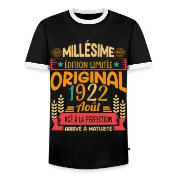 Millésime Né(e) Août 1922 Cadeau Anniversaire - T-shirt contrasté Homme - noir/blanc - Devant - AI Model Female 172 light (172cm) & AI Model Male 178 light (178cm)