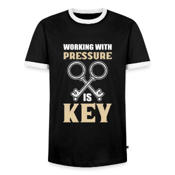 Working With Pressure Is Key Locksmith - Männer Kontrast-T-Shirt - Schwarz/Weiß - Vorne - AI Model Female 172 light (172cm) & AI Model Male 178 light (178cm)