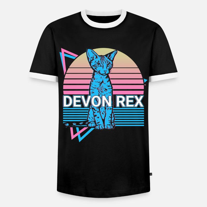Devon Rex Chat Rétro - T-shirt contrasté Homme - noir/blanc