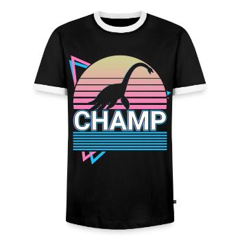 Champ Kryptide Kryptozoologie Retro - Männer Kontrast-T-Shirt - Schwarz/Weiß - Vorne - AI Model Female 172 light (172cm) & AI Model Male 178 light (178cm)