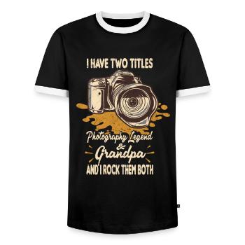 Deux titres : Photography Legend et Grandpa - T-shirt contrasté Homme - noir/blanc - Devant - AI Model Female 172 light (172cm) & AI Model Male 178 light (178cm)