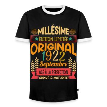 Millésime Né(e) Septembre 1922 Cadeau Anniversaire - T-shirt contrasté Homme - noir/blanc - Devant - AI Model Female 172 light (172cm) & AI Model Male 178 light (178cm)