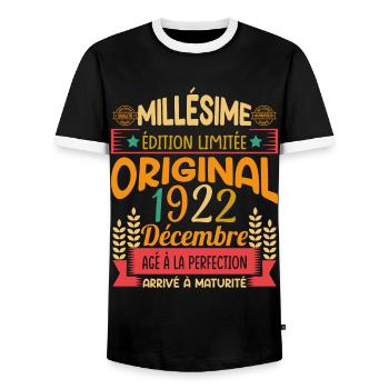 Millésime Né(e)Décembre 1922 Cadeau Anniversaire - T-shirt contrasté Homme - noir/blanc - Devant - AI Model Female 172 light (172cm) & AI Model Male 178 light (178cm)