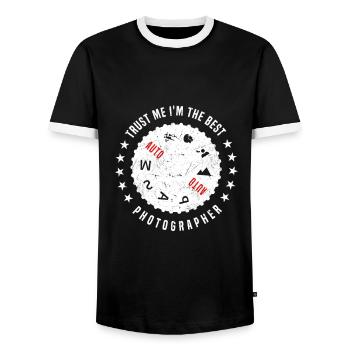 Photography Photography - Trust me, I am - Men's Ringer Shirt - black/white - Front - AI Model Female 172 light (172cm) & AI Model Male 178 light (178cm)