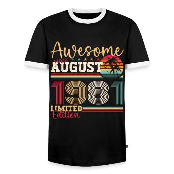 Awesome since August 1981 41st Birthday Gift - Men's Ringer Shirt - black/white - Front - AI Model Female 172 light (172cm) & AI Model Male 178 light (178cm)