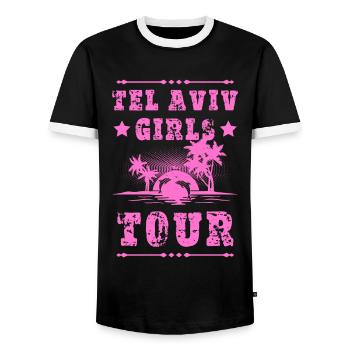 Visite des filles de Tel Aviv - T-shirt contrasté Homme - noir/blanc - Devant - AI Model Female 172 light (172cm) & AI Model Male 178 light (178cm)