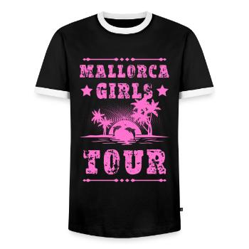 Visite des filles de Majorque - T-shirt contrasté Homme - noir/blanc - Devant - AI Model Female 172 light (172cm) & AI Model Male 178 light (178cm)
