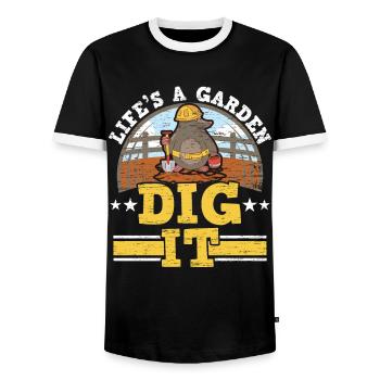 La vie est une tombe de jardin il amoureux de taupe - T-shirt contrasté Homme - noir/blanc - Devant - AI Model Female 172 light (172cm) & AI Model Male 178 light (178cm)