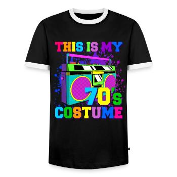 this is my 70s costume 70s gift - Men's Ringer Shirt - black/white - Front - AI Model Female 172 light (172cm) & AI Model Male 178 light (178cm)
