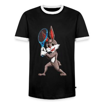 Rabbit Rabbit Tennis Sport Design Racket - Men's Ringer Shirt - black/white - Front - AI Model Female 172 light (172cm) & AI Model Male 178 light (178cm)