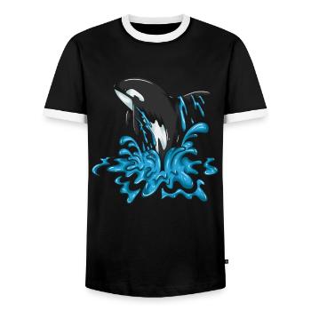 Joyful Whale Orca Saute Happy Whale Design - T-shirt contrasté Homme - noir/blanc - Devant - AI Model Female 172 light (172cm) & AI Model Male 178 light (178cm)