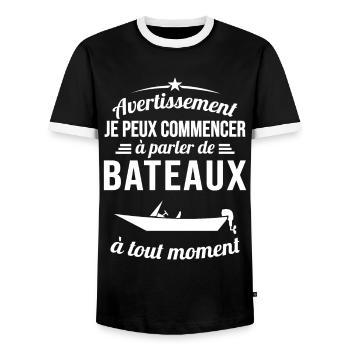 Parler De Bateaux À Tout Moment Cadeau Pêcheur - T-shirt contrasté Homme - noir/blanc - Devant - AI Model Female 172 light (172cm) & AI Model Male 178 light (178cm)