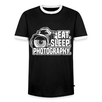 Photo Camera Photographer Photo Food Sleeping - Men's Ringer Shirt - black/white - Front - AI Model Female 172 light (172cm) & AI Model Male 178 light (178cm)