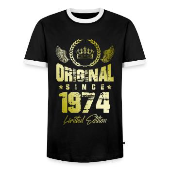 Édition limitée 1974 - T-shirt contrasté Homme - noir/blanc - Devant - AI Model Female 172 light (172cm) & AI Model Male 178 light (178cm)
