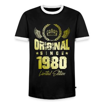 1980 limited edition - Männer Kontrast-T-Shirt - Schwarz/Weiß - Vorne - AI Model Female 172 light (172cm) & AI Model Male 178 light (178cm)