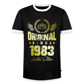 Édition limitée 1983 - T-shirt contrasté Homme - noir/blanc - Devant - AI Model Female 172 light (172cm) & AI Model Male 178 light (178cm)