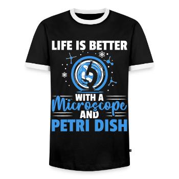 Life is better with a microscope and a - Men's Ringer Shirt - black/white - Front - AI Model Female 172 light (172cm) & AI Model Male 178 light (178cm)