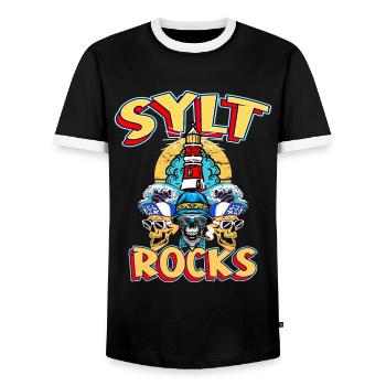 Sylt Deutschland Stadt Insel Leuchtturm Totenkopf - Männer Kontrast-T-Shirt - Schwarz/Weiß - Vorne - AI Model Female 172 light (172cm) & AI Model Male 178 light (178cm)