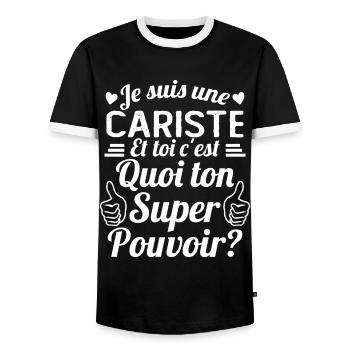 Je suis une Cariste c'est mon super pouvoir - T-shirt contrasté Homme - noir/blanc - Devant - AI Model Female 172 light (172cm) & AI Model Male 178 light (178cm)