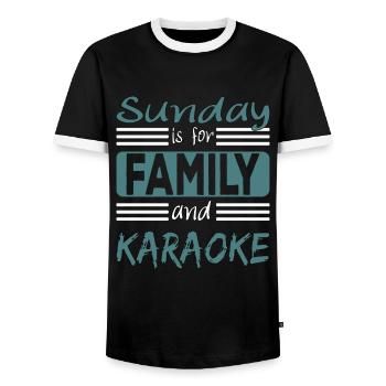 Sunday is for family and Karaoke Spruch - T-shirt contrasté Homme - noir/blanc - Devant - AI Model Female 172 light (172cm) & AI Model Male 178 light (178cm)
