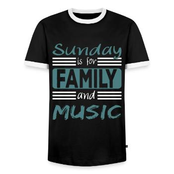 Sunday is for family and Music Spruch - T-shirt contrasté Homme - noir/blanc - Devant - AI Model Female 172 light (172cm) & AI Model Male 178 light (178cm)
