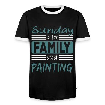 Le dimanche est pour la famille et la peinture Spruch - T-shirt contrasté Homme - noir/blanc - Devant - AI Model Female 172 light (172cm) & AI Model Male 178 light (178cm)