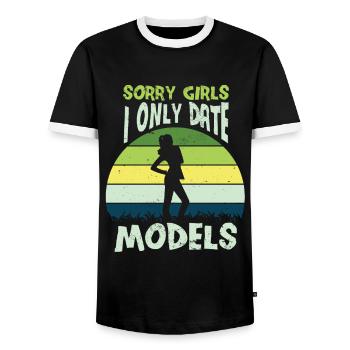 Model Only dates Models Model Dimensions - Men's Ringer Shirt - black/white - Front - AI Model Female 172 light (172cm) & AI Model Male 178 light (178cm)