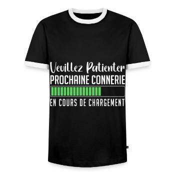 Veuillez Patienter Prochaine connerie en cours - T-shirt contrasté Homme - noir/blanc - Devant - AI Model Female 172 light (172cm) & AI Model Male 178 light (178cm)