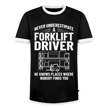 Conducteur de chariot élévateur Élévateur - T-shirt contrasté Homme - noir/blanc - Devant - AI Model Female 172 light (172cm) & AI Model Male 178 light (178cm)
