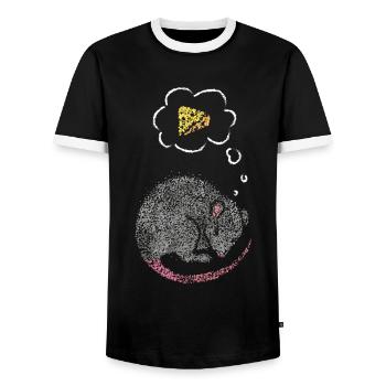 Sleeping Shirt Mouse Owner Mice Cheese Cheese Lovers - Men's Ringer Shirt - black/white - Front - AI Model Female 172 light (172cm) & AI Model Male 178 light (178cm)