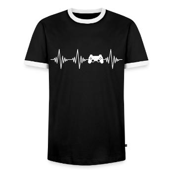 gaming controller heartbeat - Men's Ringer Shirt - black/white - Front - AI Model Female 172 light (172cm) & AI Model Male 178 light (178cm)