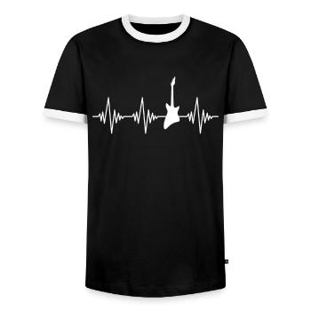 E Gitarre Herzschlag - Männer Kontrast-T-Shirt - Schwarz/Weiß - Vorne - AI Model Female 172 light (172cm) & AI Model Male 178 light (178cm)