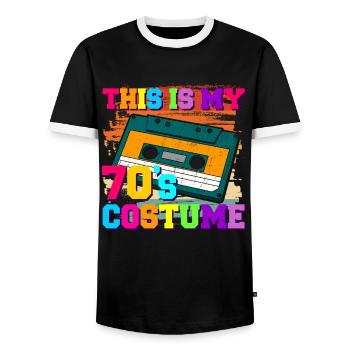 this is my 70s costume 70s gift - Men's Ringer Shirt - black/white - Front - AI Model Female 172 light (172cm) & AI Model Male 178 light (178cm)