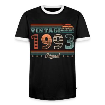 Vintage 1993 Year of birth 1993 Birthday Men - Men's Ringer Shirt - black/white - Front - AI Model Female 172 light (172cm) & AI Model Male 178 light (178cm)