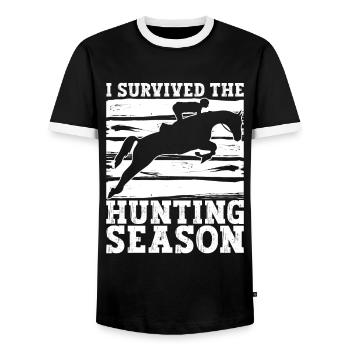 Show Jumping Equestrian Sport Horse Riding Rider - Men's Ringer Shirt - black/white - Front - AI Model Female 172 light (172cm) & AI Model Male 178 light (178cm)