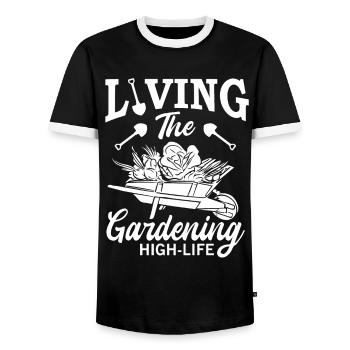 The Horticultural Celebration Life Hobby Fun - Men's Ringer Shirt - black/white - Front - AI Model Female 172 light (172cm) & AI Model Male 178 light (178cm)