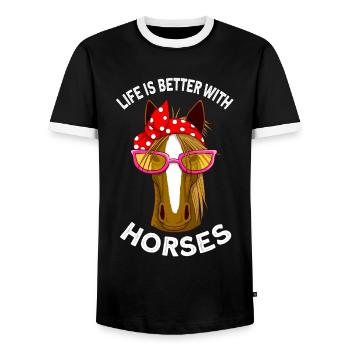 La vie est meilleure avec les chevaux cadeau de chevaux - T-shirt contrasté Homme - noir/blanc - Devant - AI Model Female 172 light (172cm) & AI Model Male 178 light (178cm)