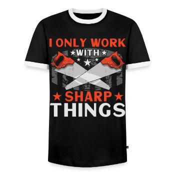 Je ne travaille qu’avec des choses pointues - T-shirt contrasté Homme - noir/blanc - Devant - AI Model Female 172 light (172cm) & AI Model Male 178 light (178cm)