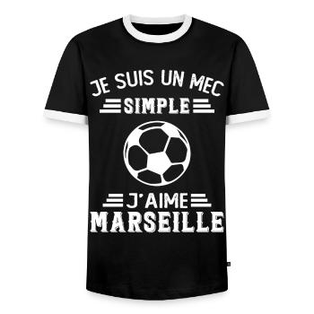 je suis un mec simple j'aime Marseille - T-shirt contrasté Homme - noir/blanc - Devant - AI Model Female 172 light (172cm) & AI Model Male 178 light (178cm)