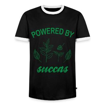 Powered By Succas Grünpflanze Kakteenliebhaber - Männer Kontrast-T-Shirt - Schwarz/Weiß - Vorne - AI Model Female 172 light (172cm) & AI Model Male 178 light (178cm)