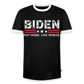 Biden Pay More Live Worse - Men's Ringer Shirt - black/white - Front - AI Model Female 172 light (172cm) & AI Model Male 178 light (178cm)