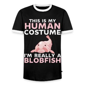 This is my human costume im really a blobfish - Men's Ringer Shirt - black/white - Front - AI Model Female 172 light (172cm) & AI Model Male 178 light (178cm)
