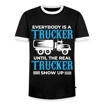 Truck Driver Motorists Motor vehicles - Men's Ringer Shirt - black/white - Front - AI Model Female 172 light (172cm) & AI Model Male 178 light (178cm)