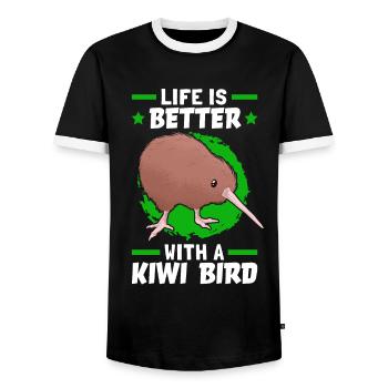 La vie est meilleure avec un oiseau kiwi - T-shirt contrasté Homme - noir/blanc - Devant - AI Model Female 172 light (172cm) & AI Model Male 178 light (178cm)