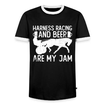 Trabrennen Pferderennen Trab Pferd Traber - Männer Kontrast-T-Shirt - Schwarz/Weiß - Vorne - AI Model Female 172 light (172cm) & AI Model Male 178 light (178cm)
