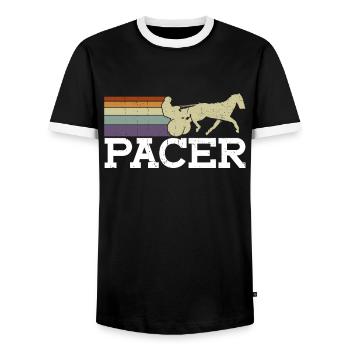 Pacer - Pferderennen Trabrennen Pferd - Männer Kontrast-T-Shirt - Schwarz/Weiß - Vorne - AI Model Female 172 light (172cm) & AI Model Male 178 light (178cm)