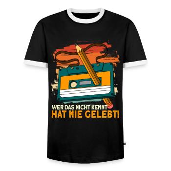 Retro Kassette 80er 90er Vintage - Männer Kontrast-T-Shirt - Schwarz/Weiß - Vorne - AI Model Female 172 light (172cm) & AI Model Male 178 light (178cm)