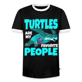 Turtle Marine biologist Turtles - Men's Ringer Shirt - black/white - Front - AI Model Female 172 light (172cm) & AI Model Male 178 light (178cm)